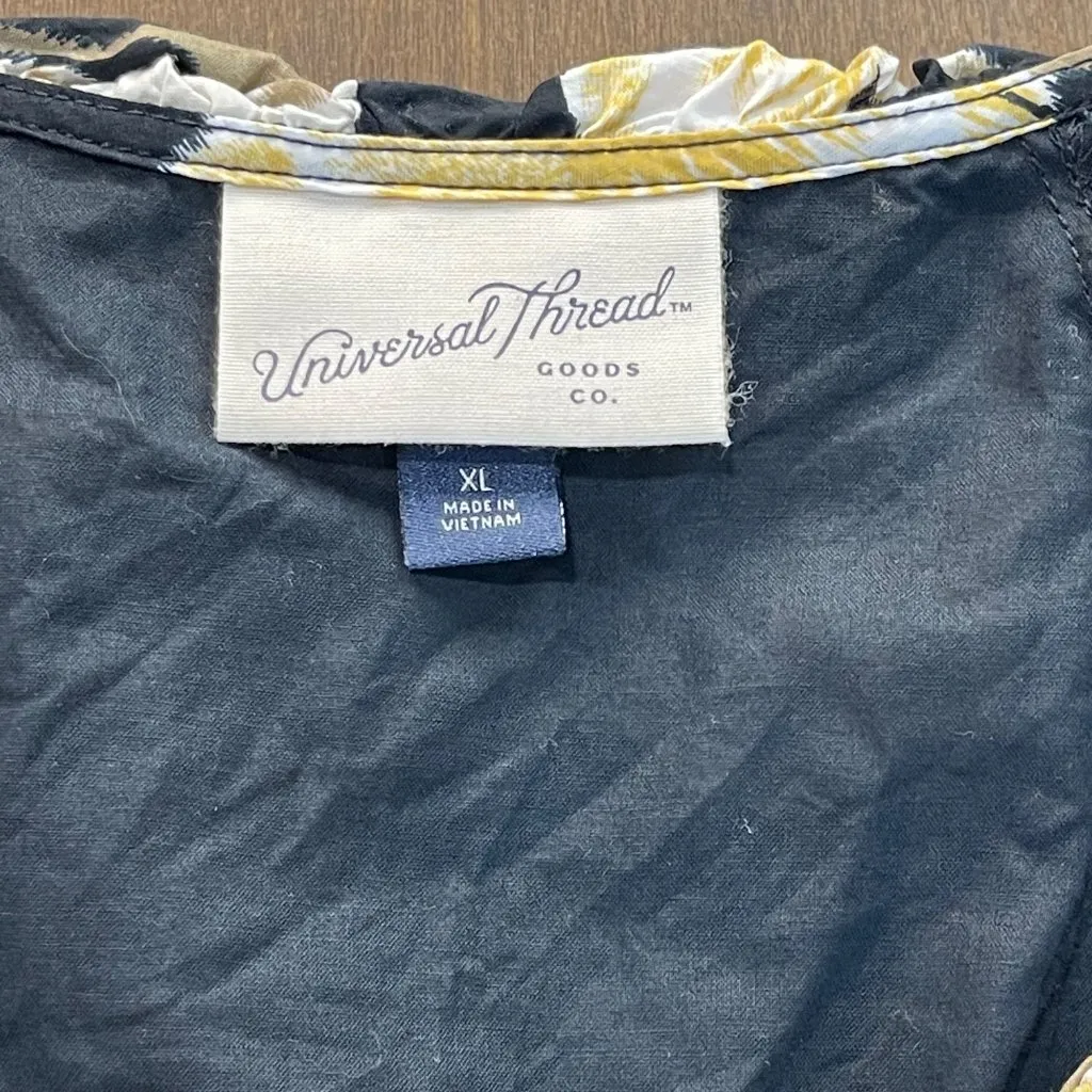 Universal Thread Mini Dress Women's Size XL Floral Cotton, Viscose‎ Black Yellow - Image 4