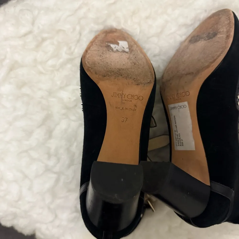 Jimmy Choo 65mm Hartley Black Studded Accents Suede Bootie Pumps EU37 - Image 9