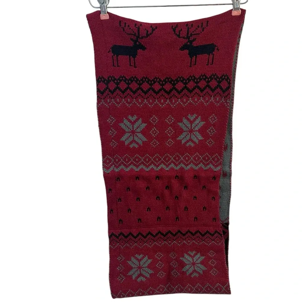Reversible Infinity Scarf Reindeer Argyle Fair Isle Woven Knit Soft Warm Black - Image 3