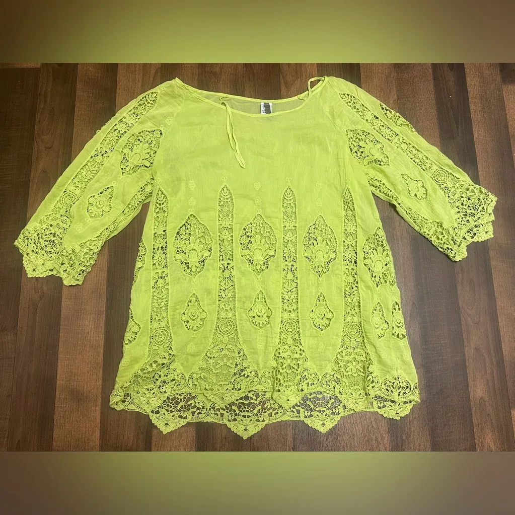 XCVI Yellow Green Boxy Embellished Blouse - Image 9