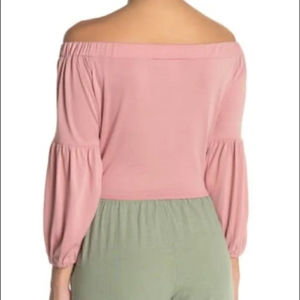 L Space Malibu Off Shoulder Tie Front Crop Top, Pink, Tie Front Size Medium, NWT - Image 5