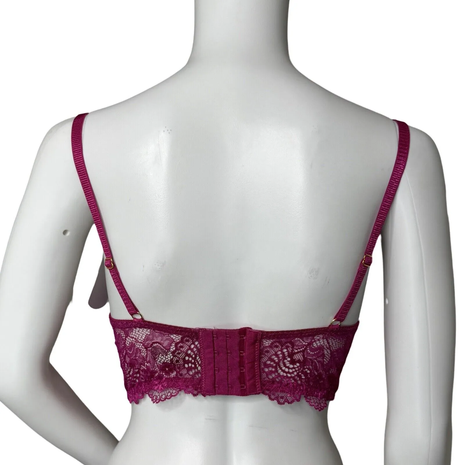 Daisy Fuentes Bra‎ Womens 34C Fuchsia Pink Lace Longline Plunge Padded Underwire - Image 4