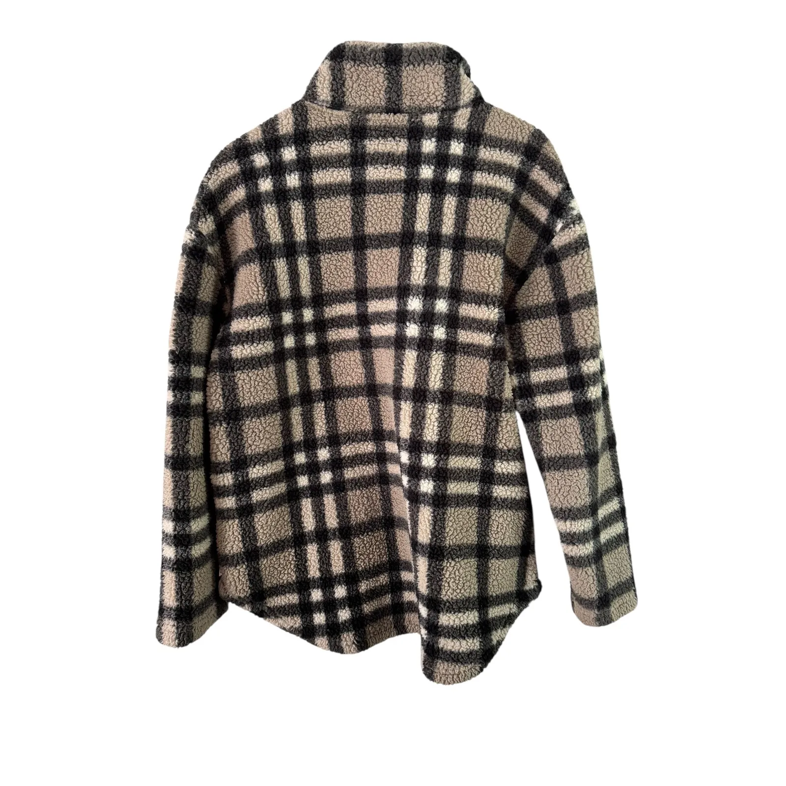 Koolaburra by UGG Plaid Fleece‎ Pullover Quarter Zip Jacket Women's Medium Tan - Image 6