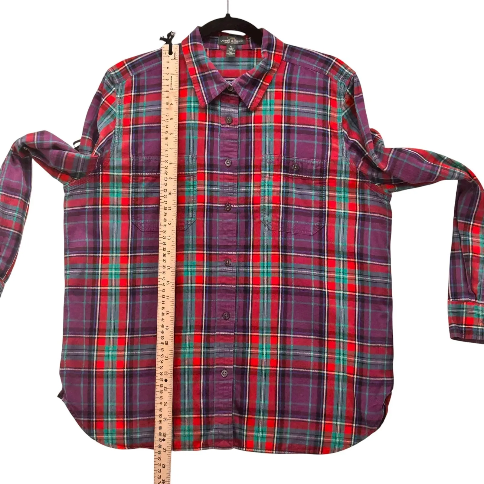 Lauren Ralph‎ Lauren Tartan Button Up Top Purple Red XL - Image 11