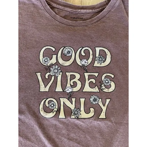 Maurice's "Good Vibes Only" Class T Brown Heathered Size XXL, 100% Cotton‎ EUC - Image 5