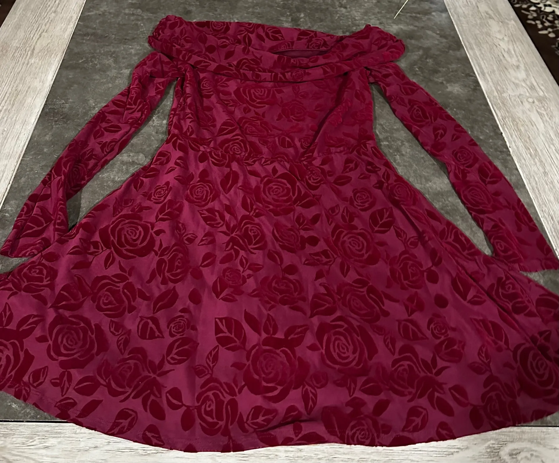 Wild Fable Women's L Flocked Mini Fit & Flare Holiday Dress Floral Off Shoulder - Image 5