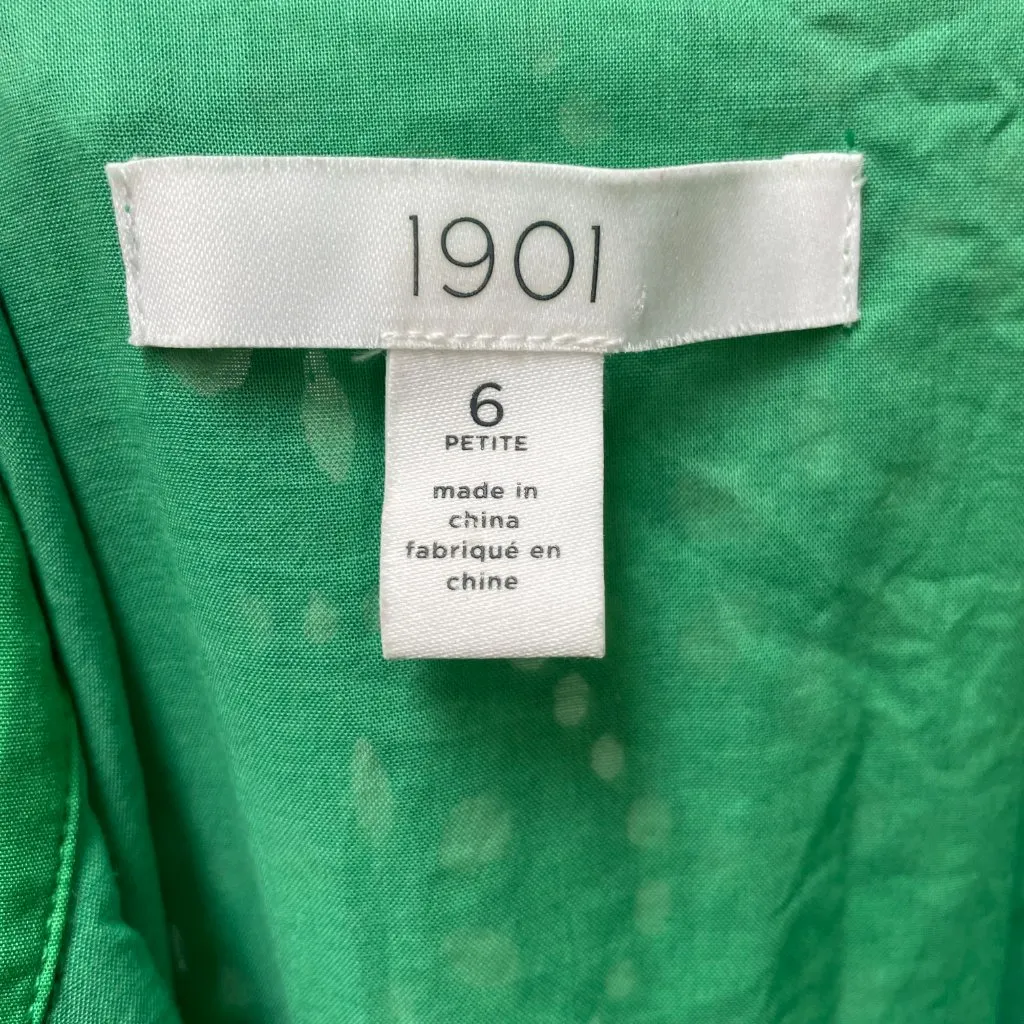 1901 Dress Cotton Eyelet Sleeveless Shirtdress Green Size 6 Petite Collar A-Line - Image 4