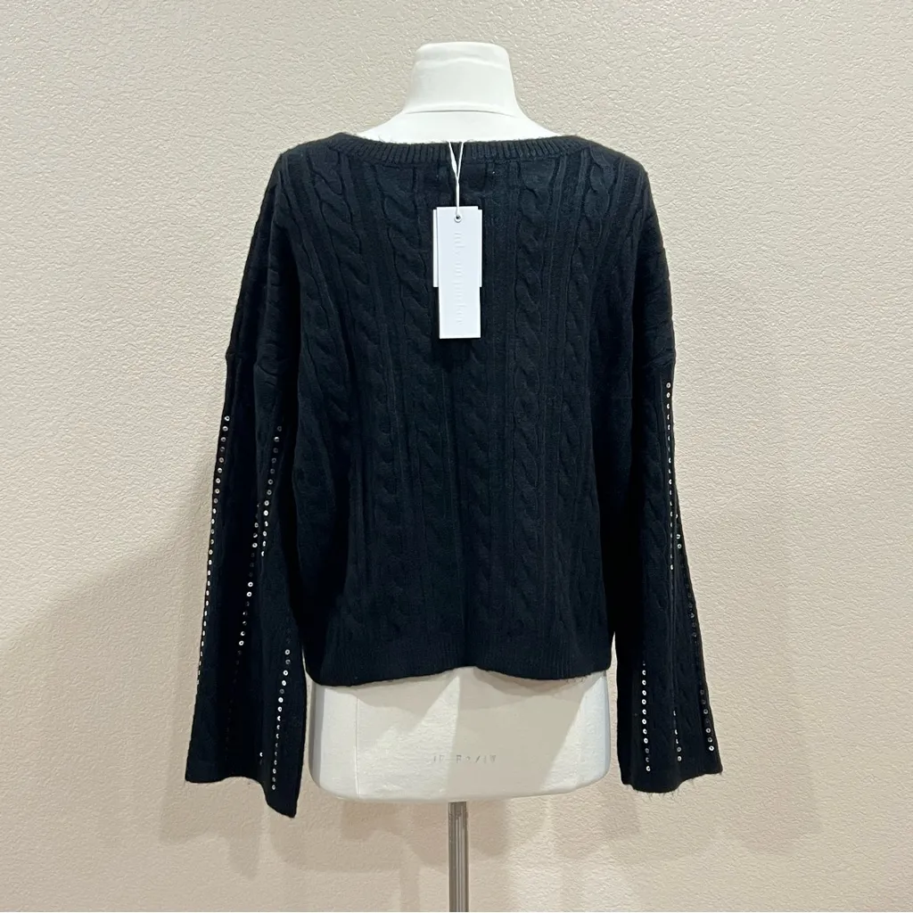 Adyson Parker Black Cable Knit Sequin Striped Sweater Size Large - Image 6