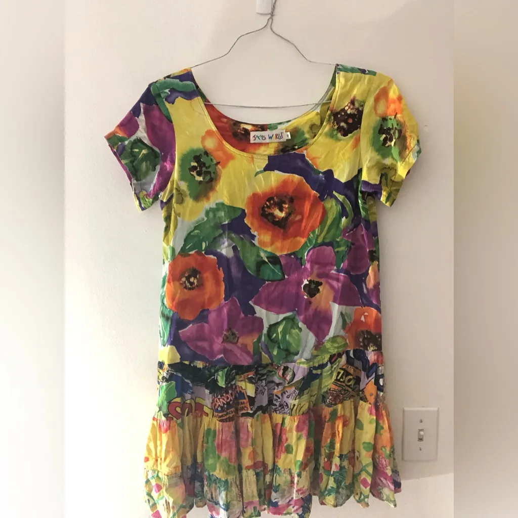 Vintage Jams World Hattie Tiered Mini Dress in Mixed Poppy Print Size Small - Image 16