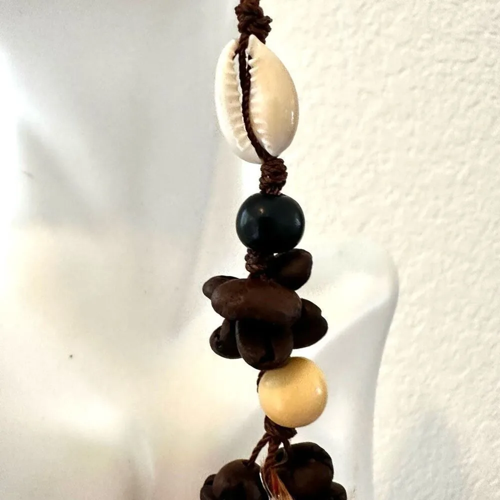 Mexican Coffee Bean shell Extra Long Feather Earrings - Image 5
