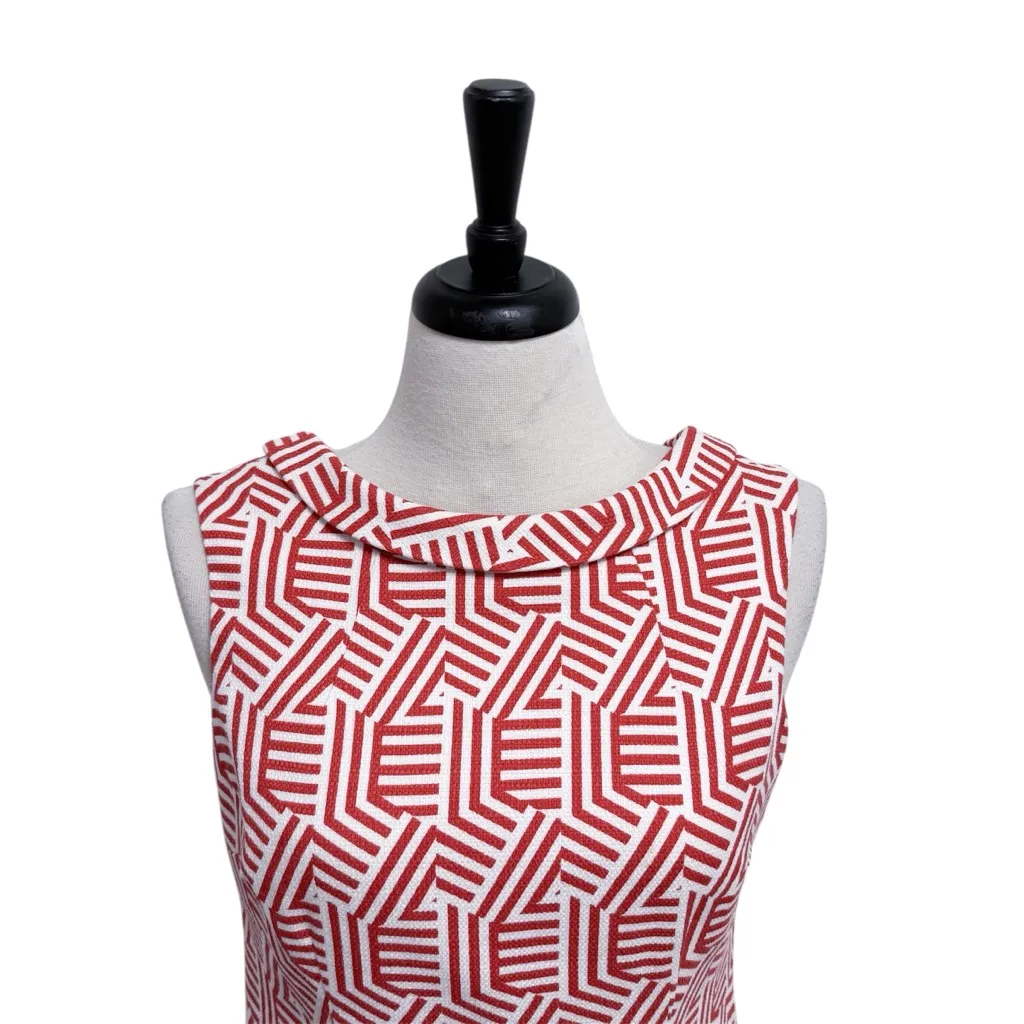 Boden Red Off White Geometric Sleeveless Flap Neck Woven Fit Flare Martha Top 10 - Image 2