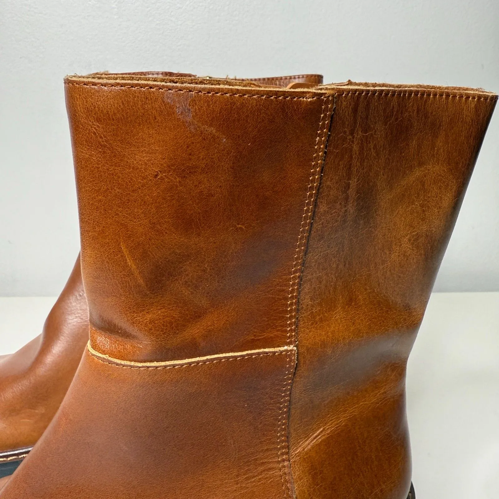 NWOB Vince Camuto Telvanni Round Toe Leather Warm Caramel Booties Boots Sz 6.5 - Image 8