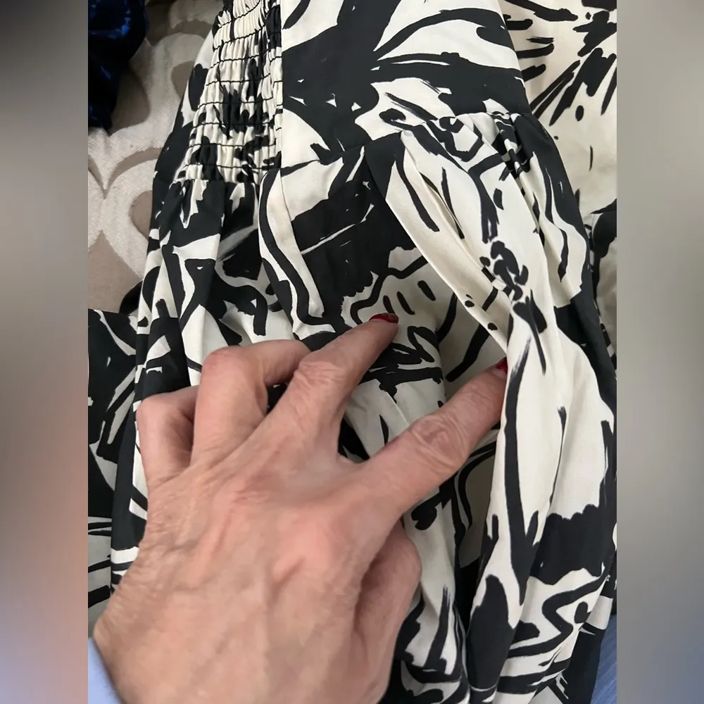 Bluebird Canyon Cade Midi Dress size Small color is black & ivory elastic waist - Image 7