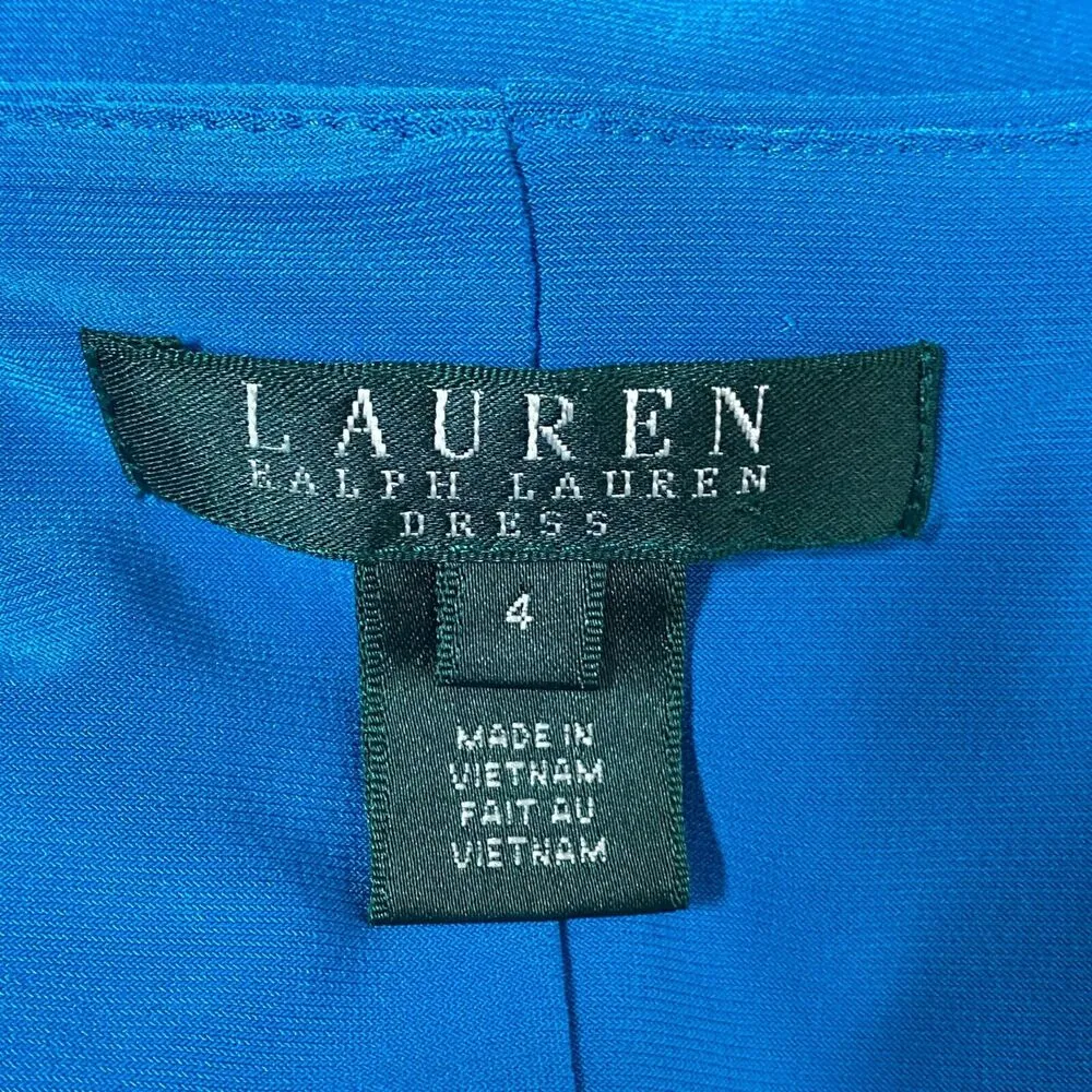 Lauren Ralph Lauren Blue Short Sleeve Drape Neck Dress Cap Sleeves Size 4 Casual - Image 7