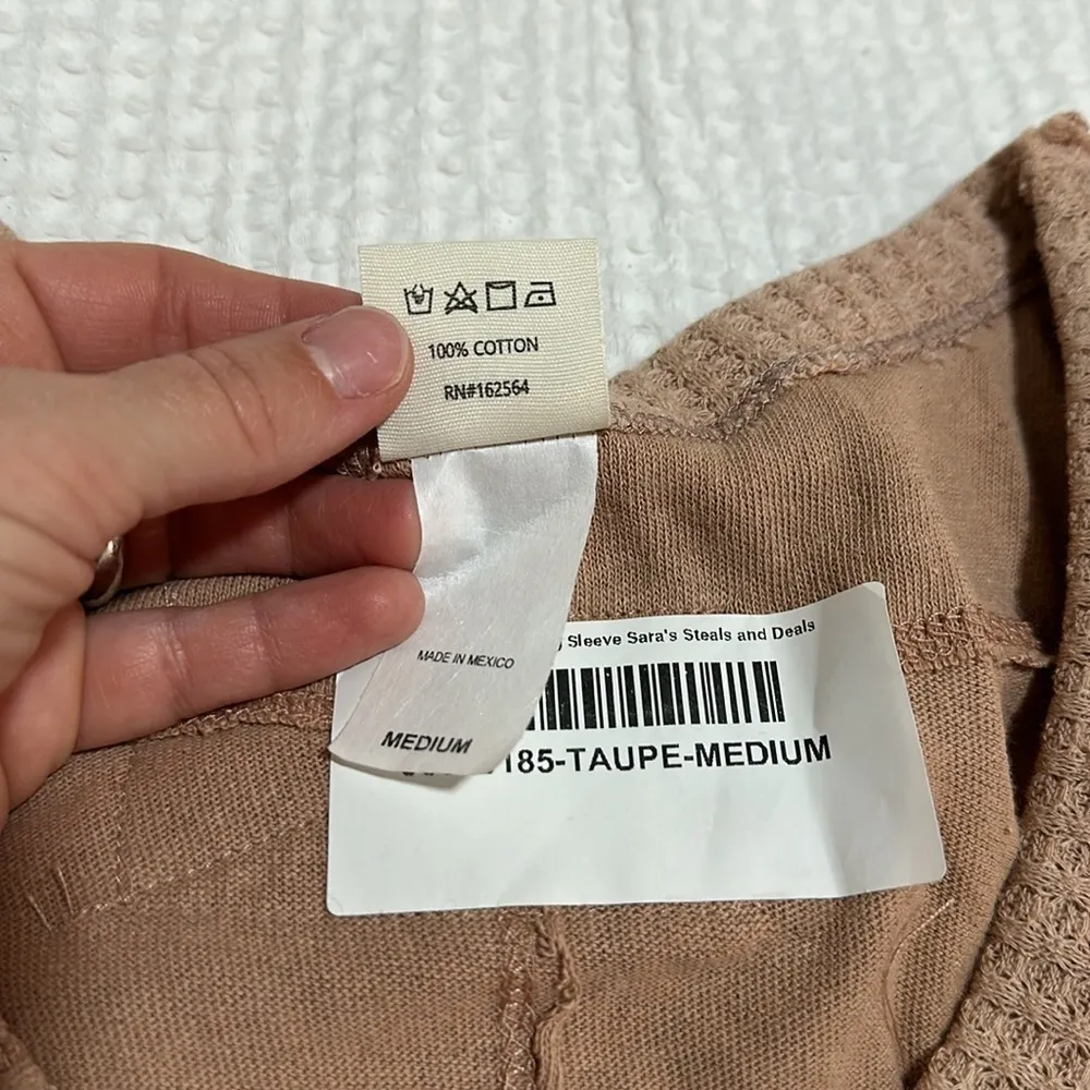 Urban Daizy Women's M Long Sleeve Henley Taupe Tan Neutral Boho Cotton Pullover - Image 10