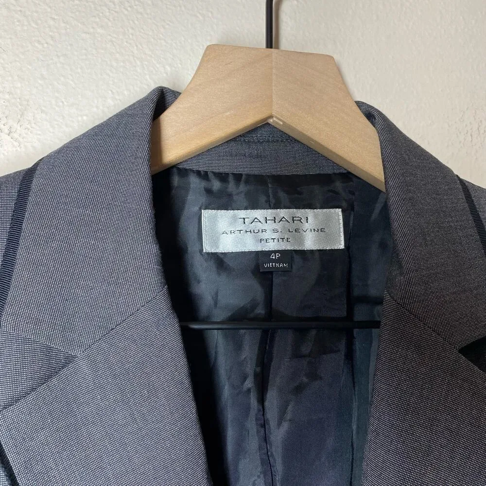 Tahari Women's Gray Business Fitted Blazer Size Four Petite - Image 2