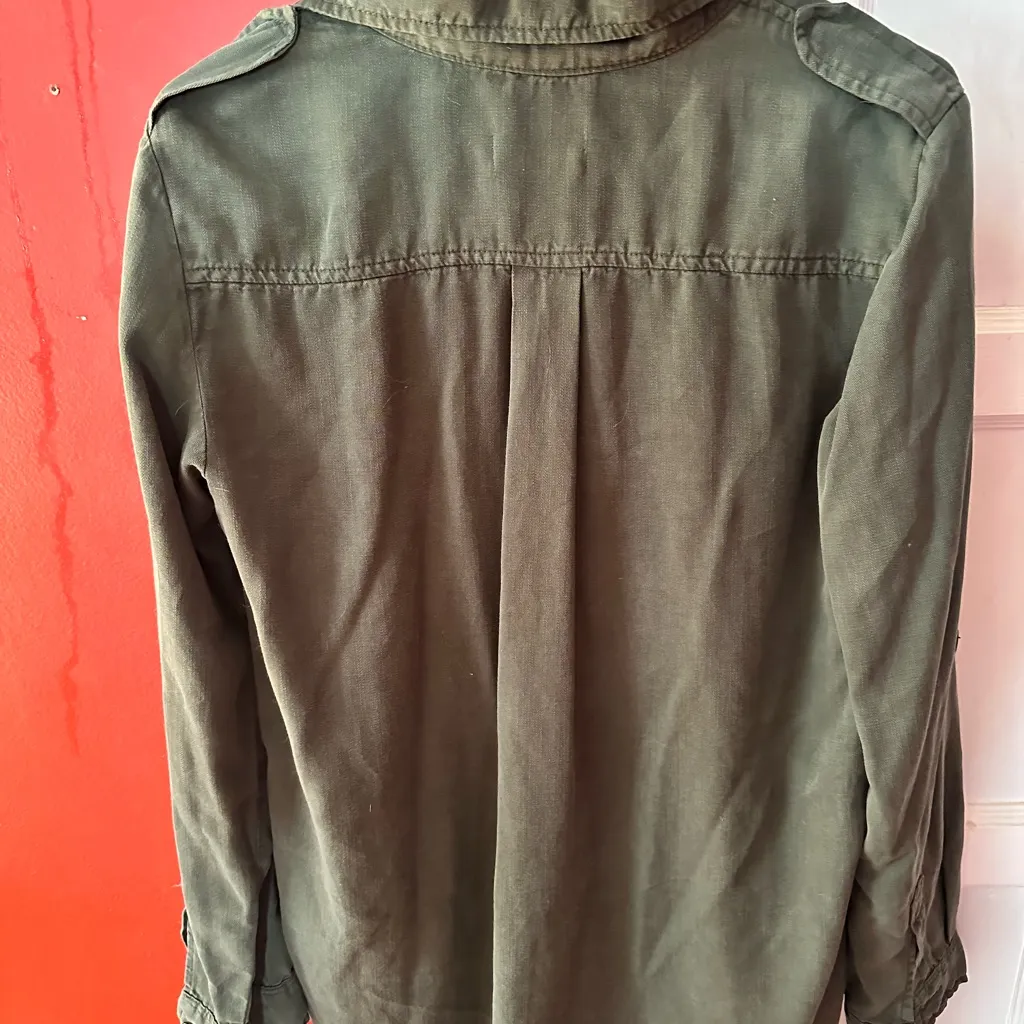 Zara Woman Premium Denim Green Button Down Military Utility Shirt Medium - Image 8