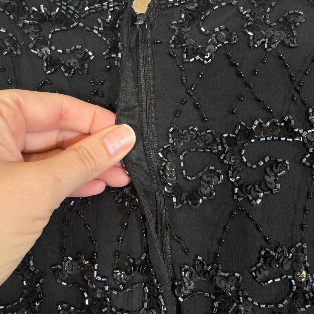 Vintage Stenay Black Silk Beaded Blouse Womens L Short Sleeve Formal Dressy Size L - Image 10