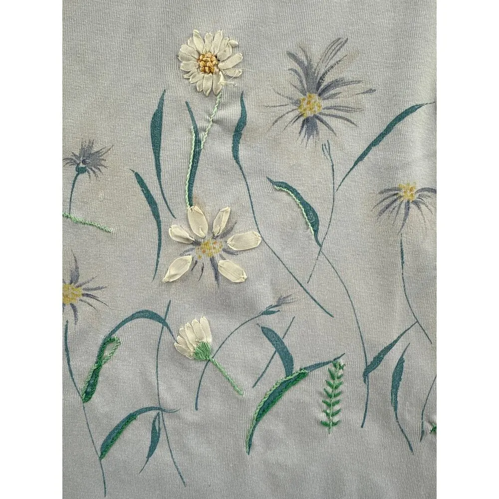 Women’s Embroidered Light Blue Flower Decorated T - Image 3