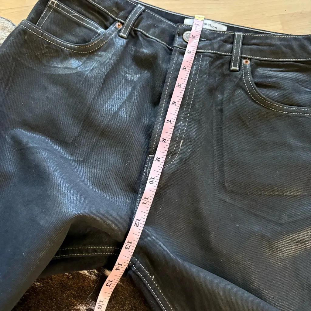 REFORMATION Cynthia High Rise Straight Jeans‎ In Glossy Black Size 30 - Image 9