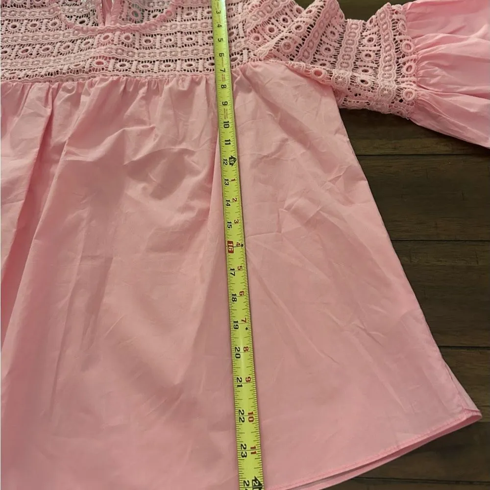Endless Rose Pink Lace Poplin Bell Sleeve Blouse Large TJ027T - Image 11