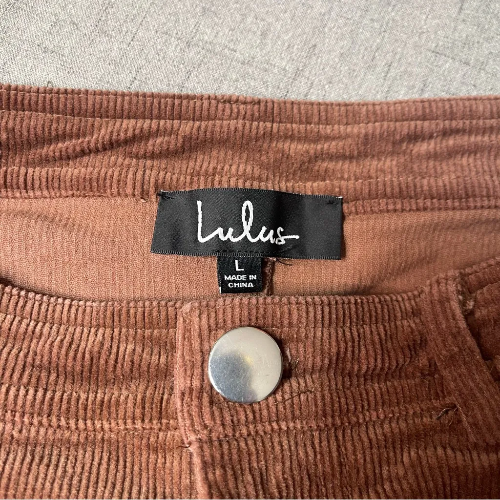 Lulu’s Happy Go Lucky Brown Corduroy Mini Skirt Frayed Hem Large - Image 11