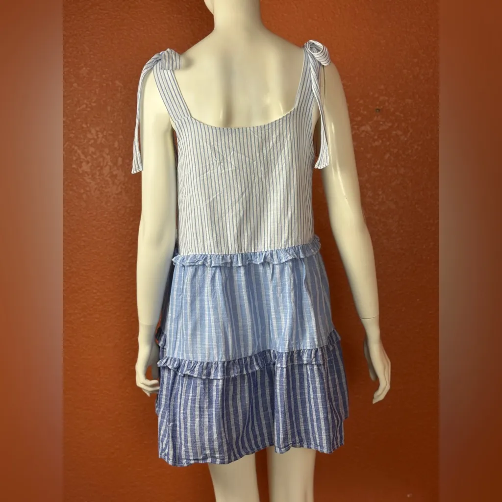 Blu Pepper Womens Tiered Tunic Tank Top Sz M Blue Stripe Lined Tie Straps Cotton - Image 4