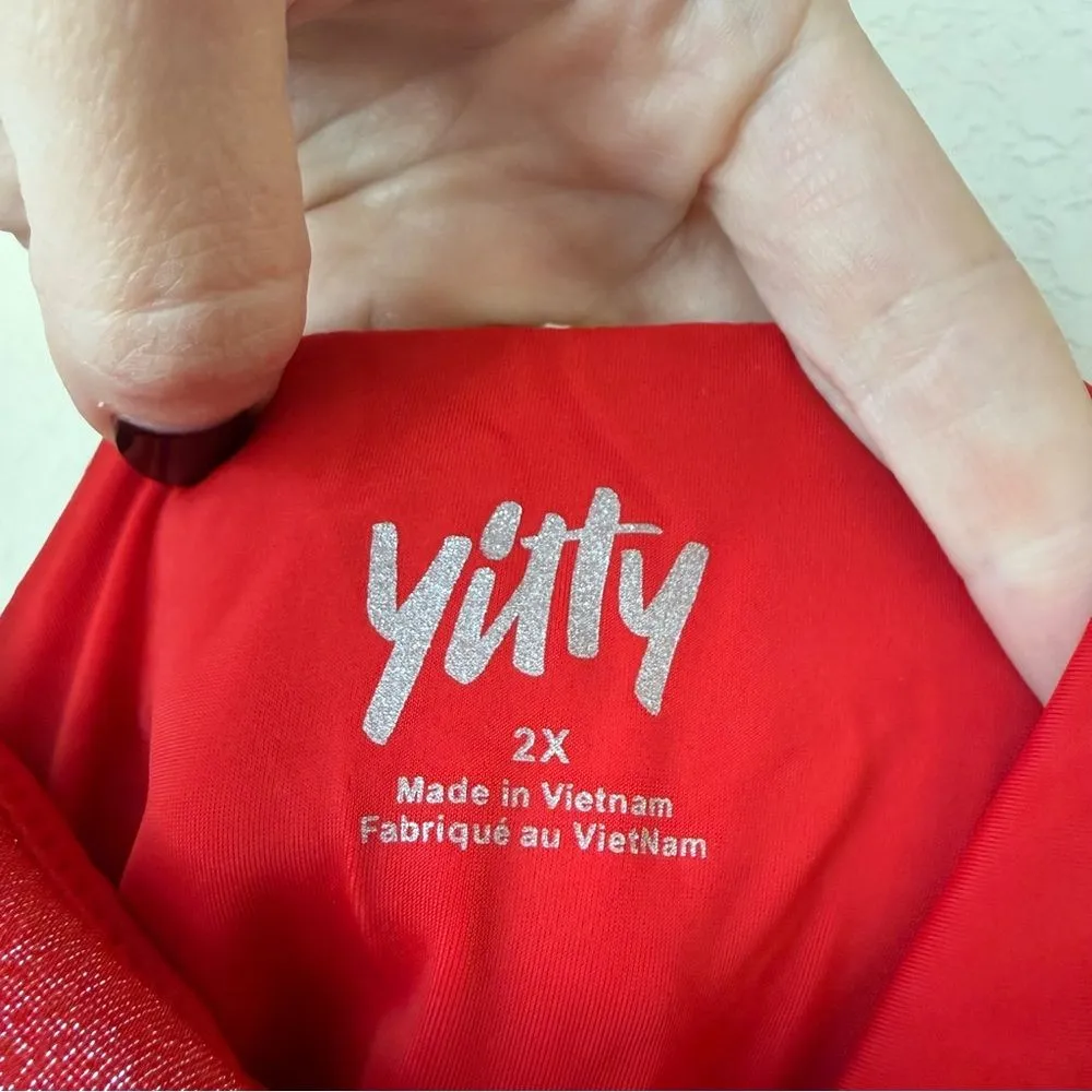 Yitty Shaping Swim Luxe Waist Cinching Shimmered Drop-Red Gorg/Silver Size 2X - Image 3