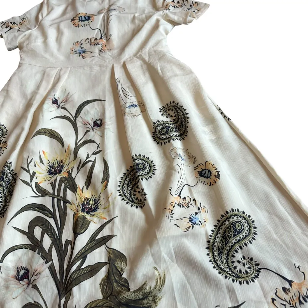 Kaimilan Creamy Ivory Floral Print Dress Knee Length Short Sleeve Size 8 NWT - Image 4