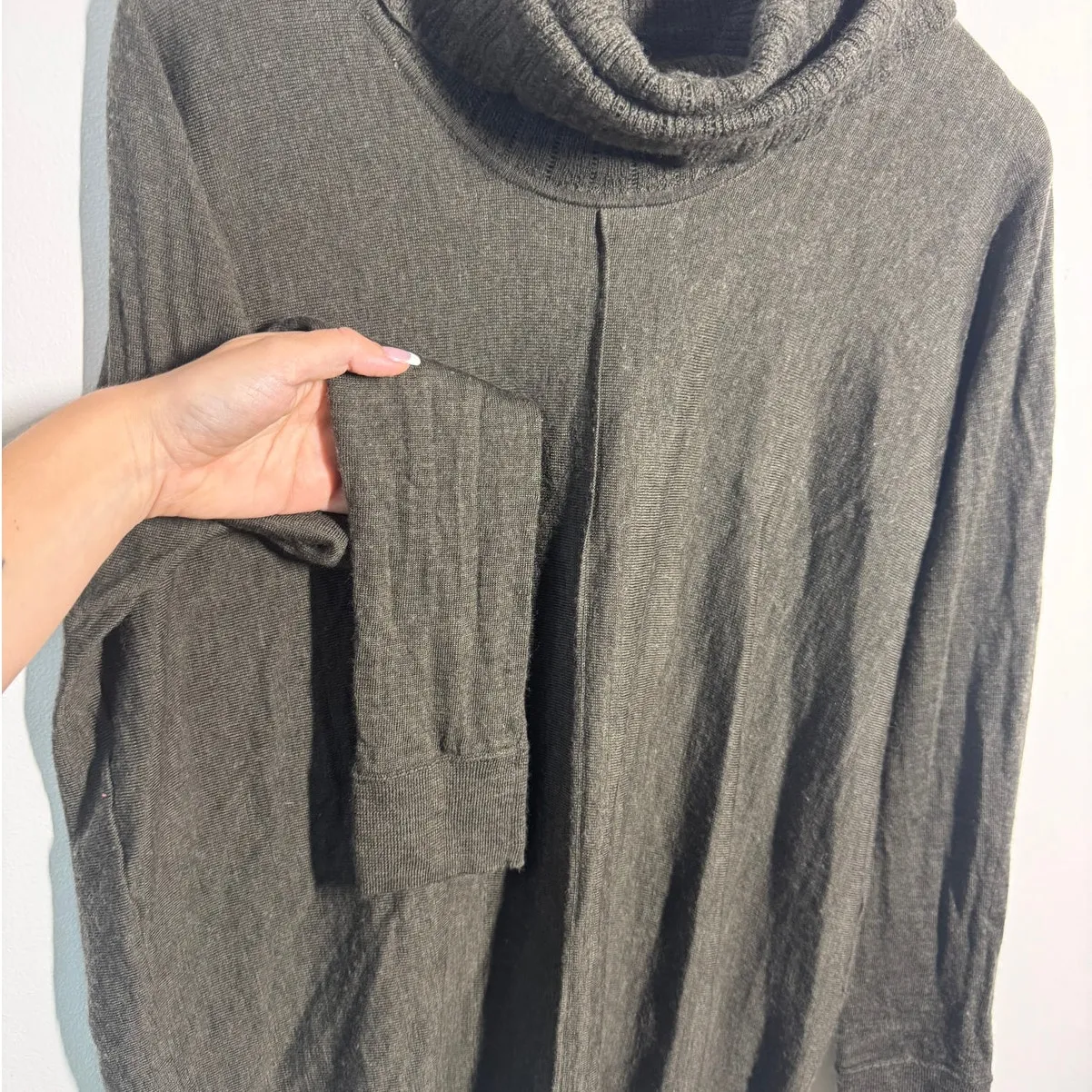 Kenar Sweater Women L Gray Brown Cowl Neck Lock Sleeve 100% Merino Wool Y2K Top - Image 5