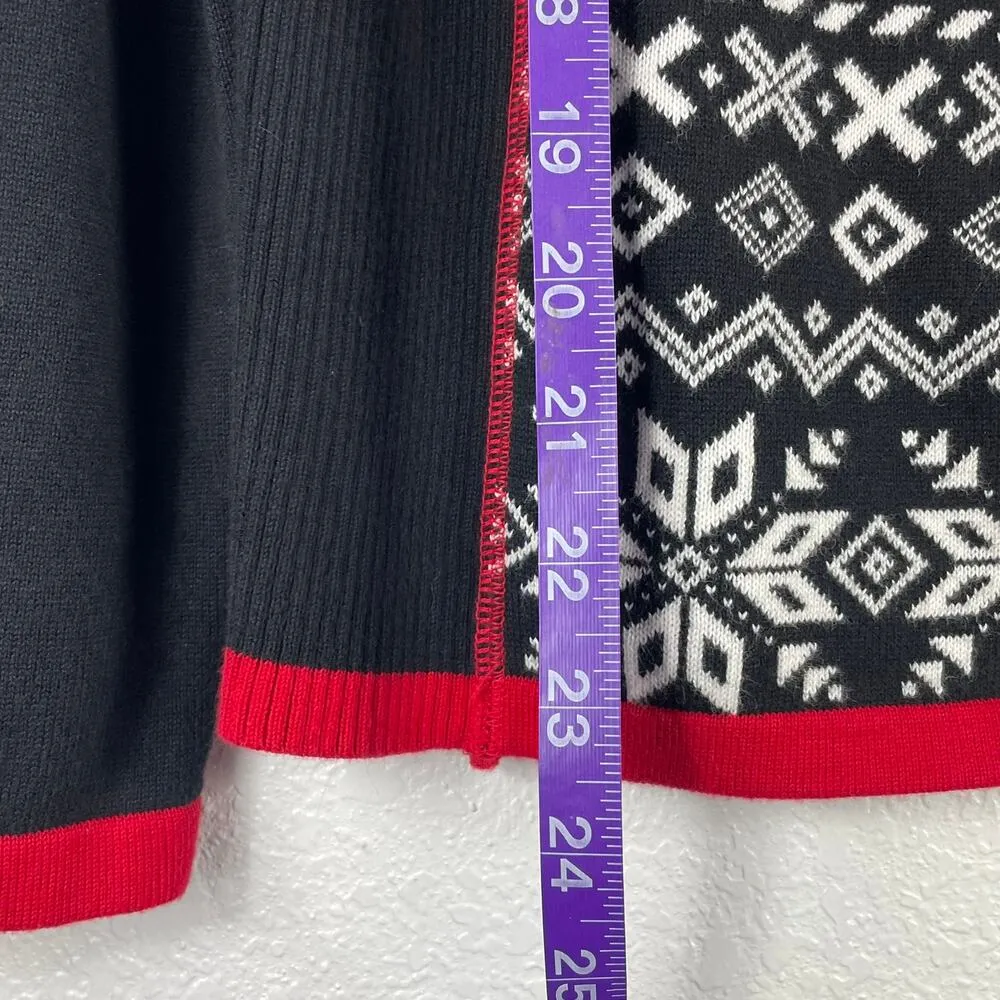 Christopher & Banks Women's Black Red Fair Isle Sweater Full Zip Mock Neck Sz S - Image 5