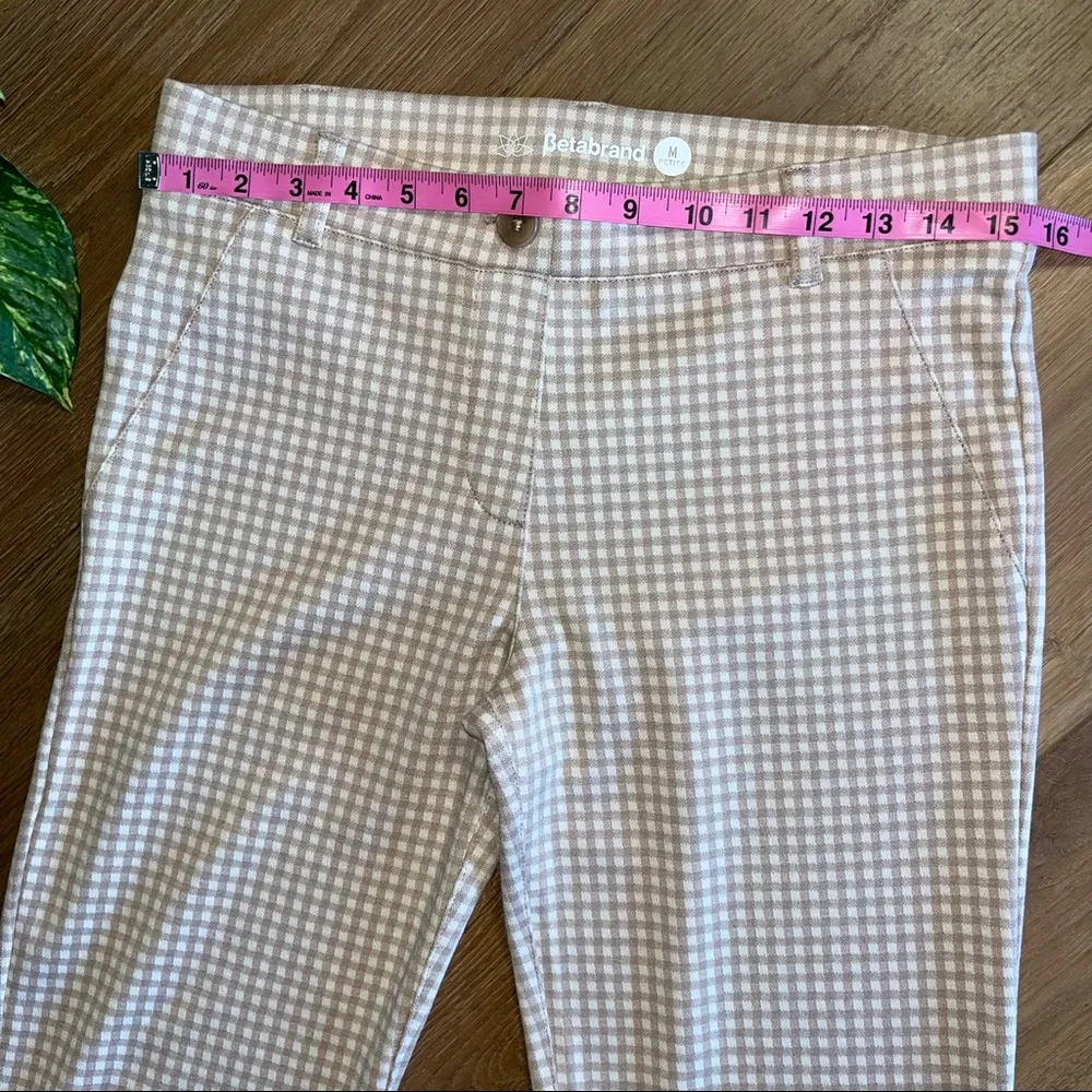 Betabrand Dress Yoga Pants straight-leg classic Taupe-Gingham - Image 15