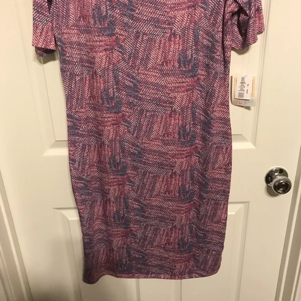 LuLaRoe Julia Dress Pink, Blue & White XL BNWT Pencil Skirt Short Sleeve Fitted - Image 4