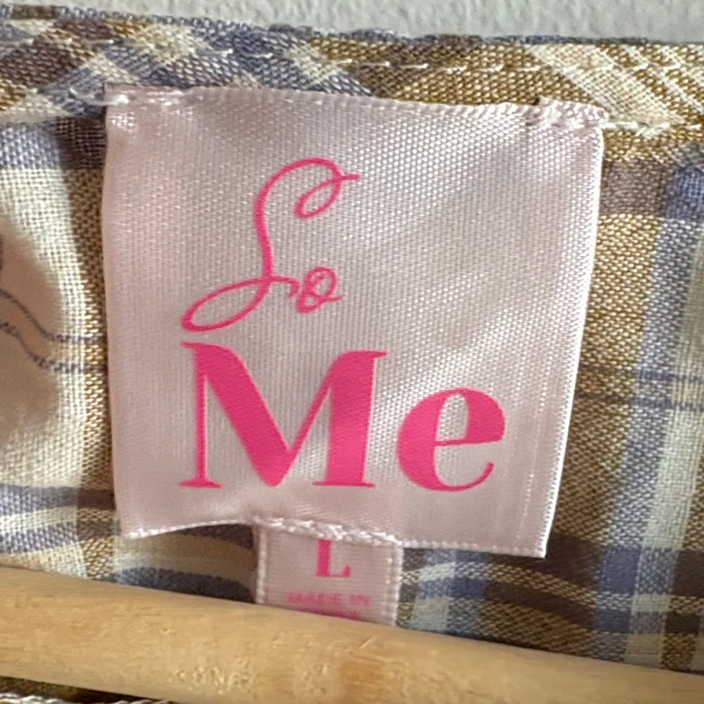 So Me Plaid Blouse in Brown and Cream Size L - Image 3