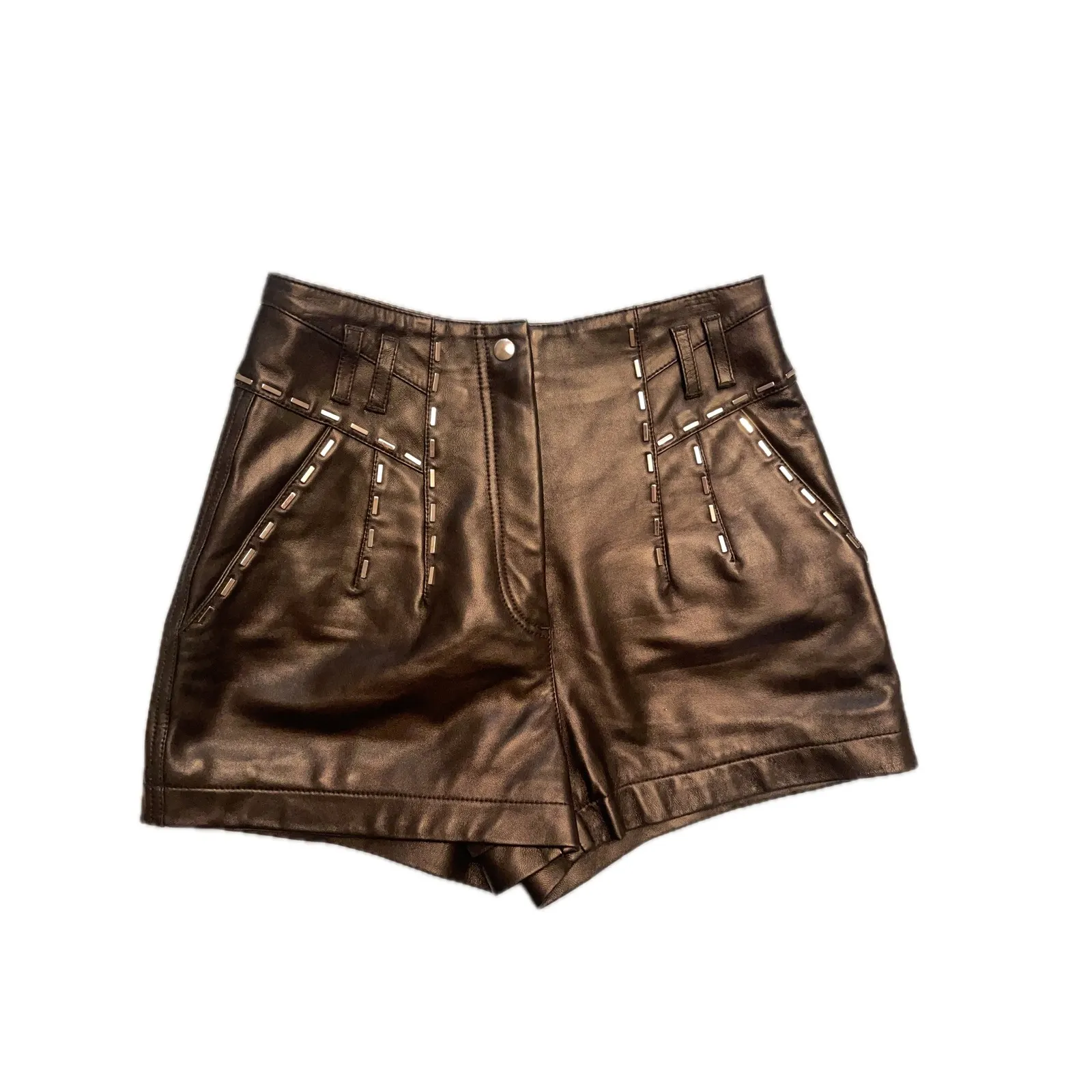 IRO Black Leather Embellished High Waist Shorts Size 34 - Image 4