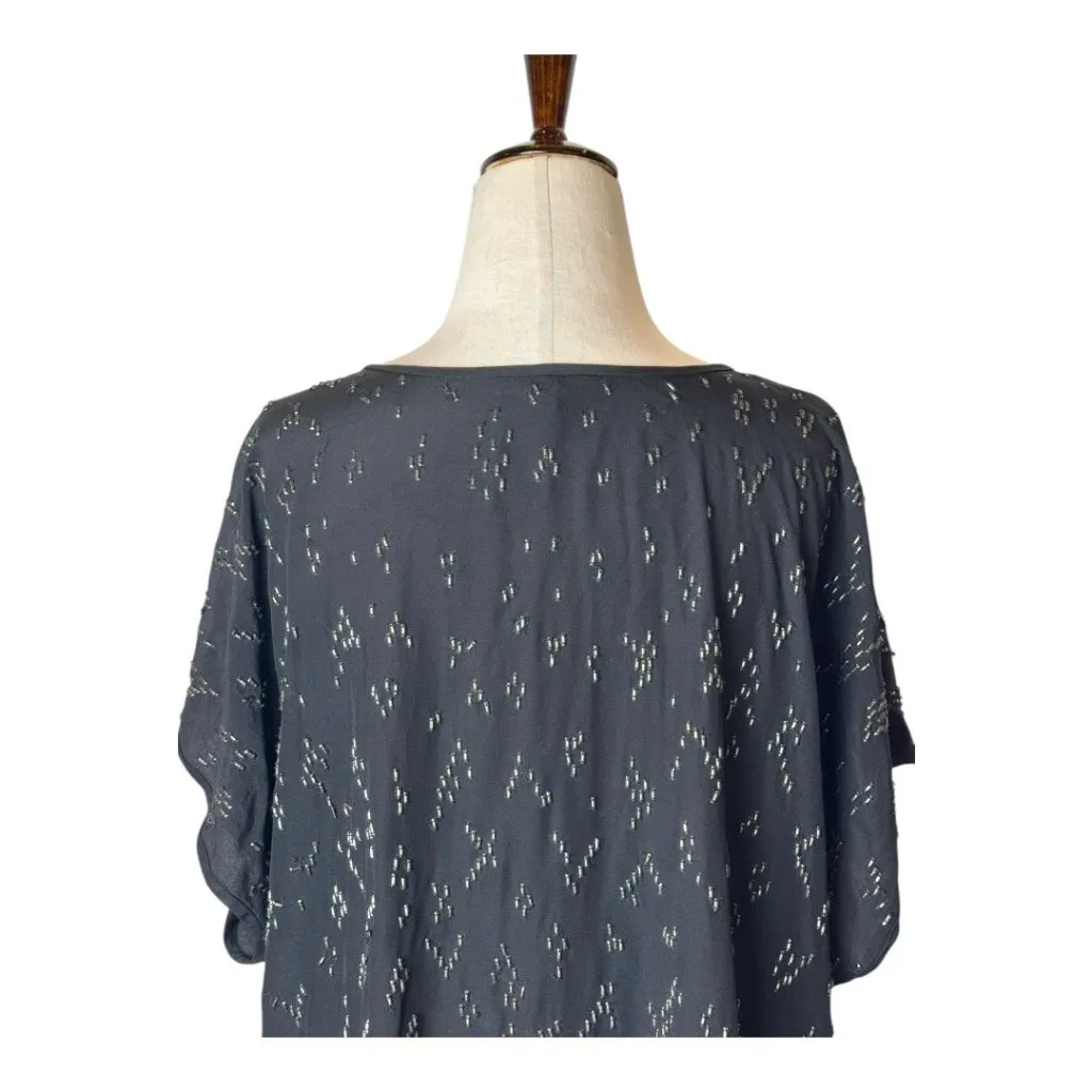 Eileen Fisher Shirt Women XL Black Silk Beaded Top Blouse Whimsigoth Elegant‎ - Image 5