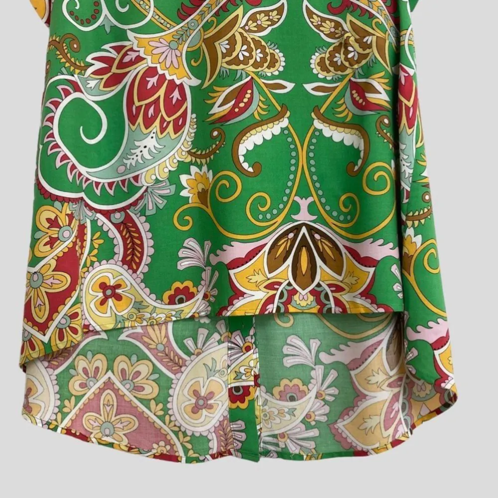 Haute Hippie Women’s 1X Green-Multi Rayon Top Ethnic Paisley Print Blouse Casual - Image 3
