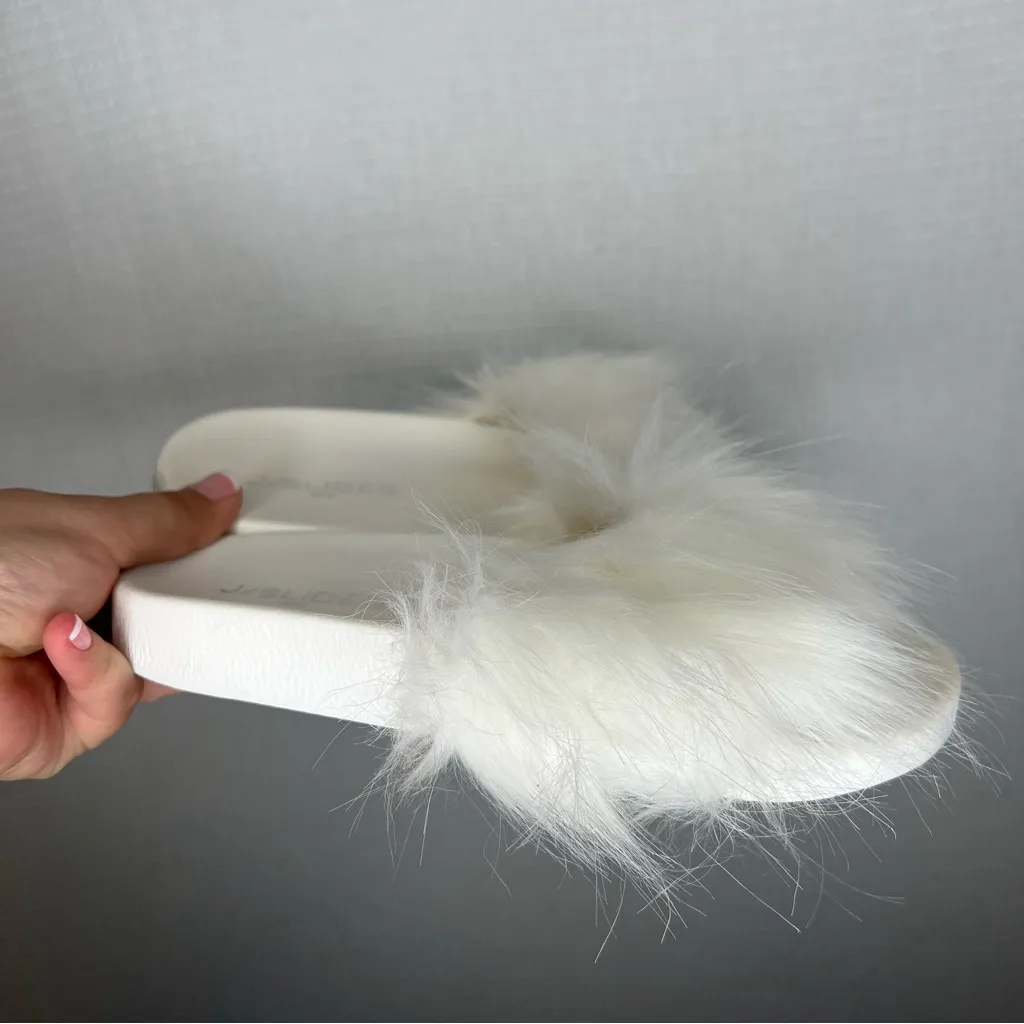 J Slides | White Faux Fur Slippers 7.5‎ Woman’s Comfort Foam - Image 3