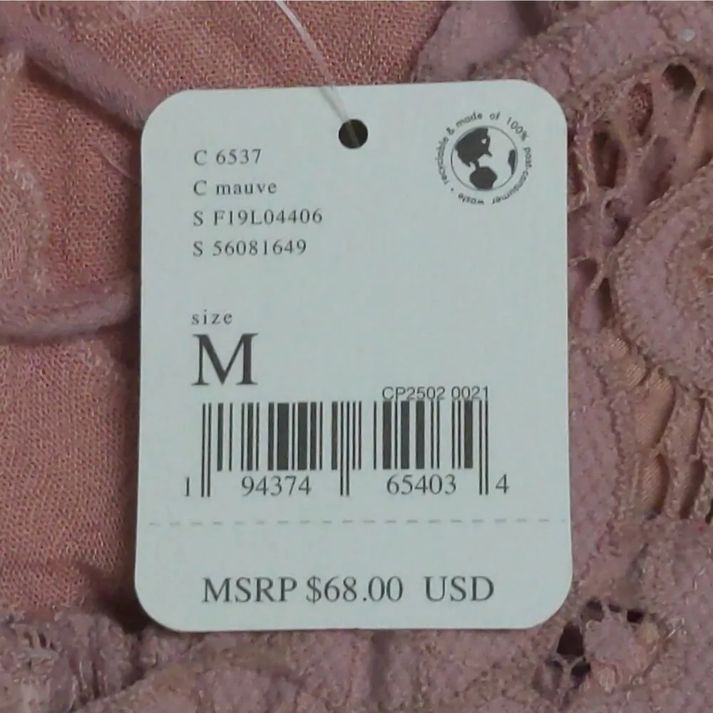 Free People Adella Cami Crochet Lace Flowy Tiered Crisscross Dusty Mauve M New - Image 10