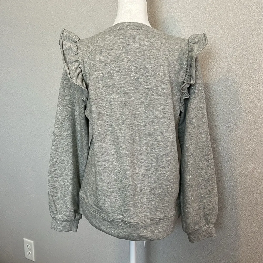 JCrew Factory Ruffle Shoulder Sweatshirt with Foil Light Gray Size Small - Image 5