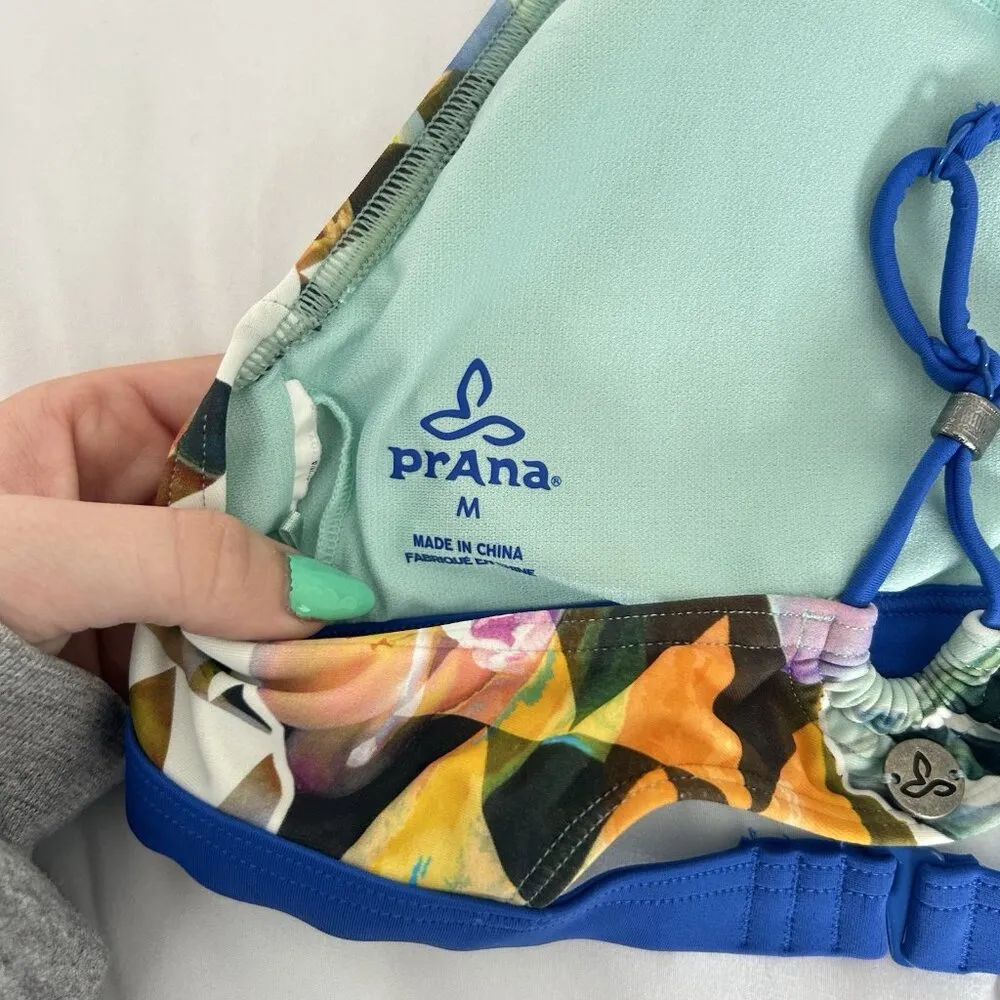Prana Womens Bikini Top Medium M Floral Comfort High Neck Open-Back Cross Strap - Image 6