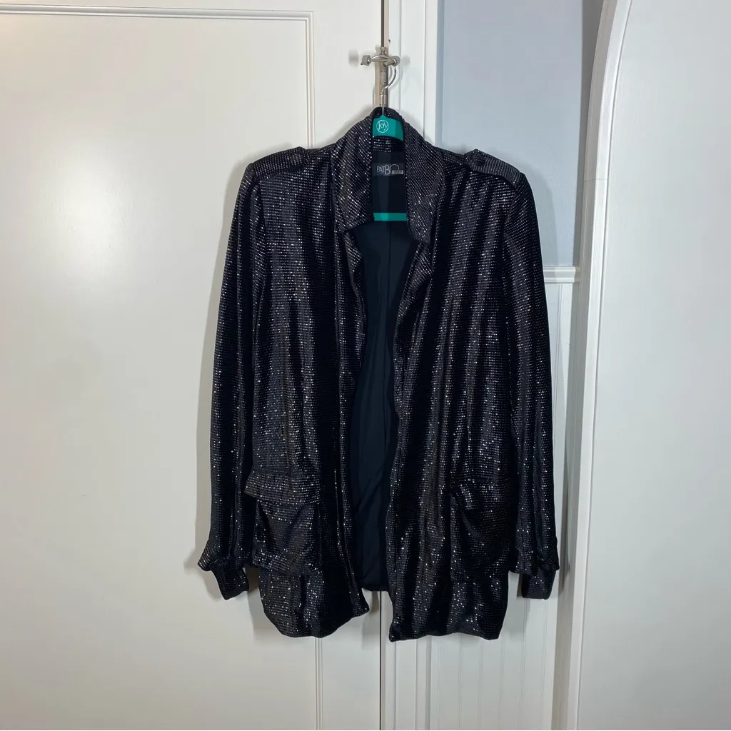 PatBO Embellished Sparkle Velvet Relaxed Fit Jacket Black Women's Size XL‎ FLAW - Image 4