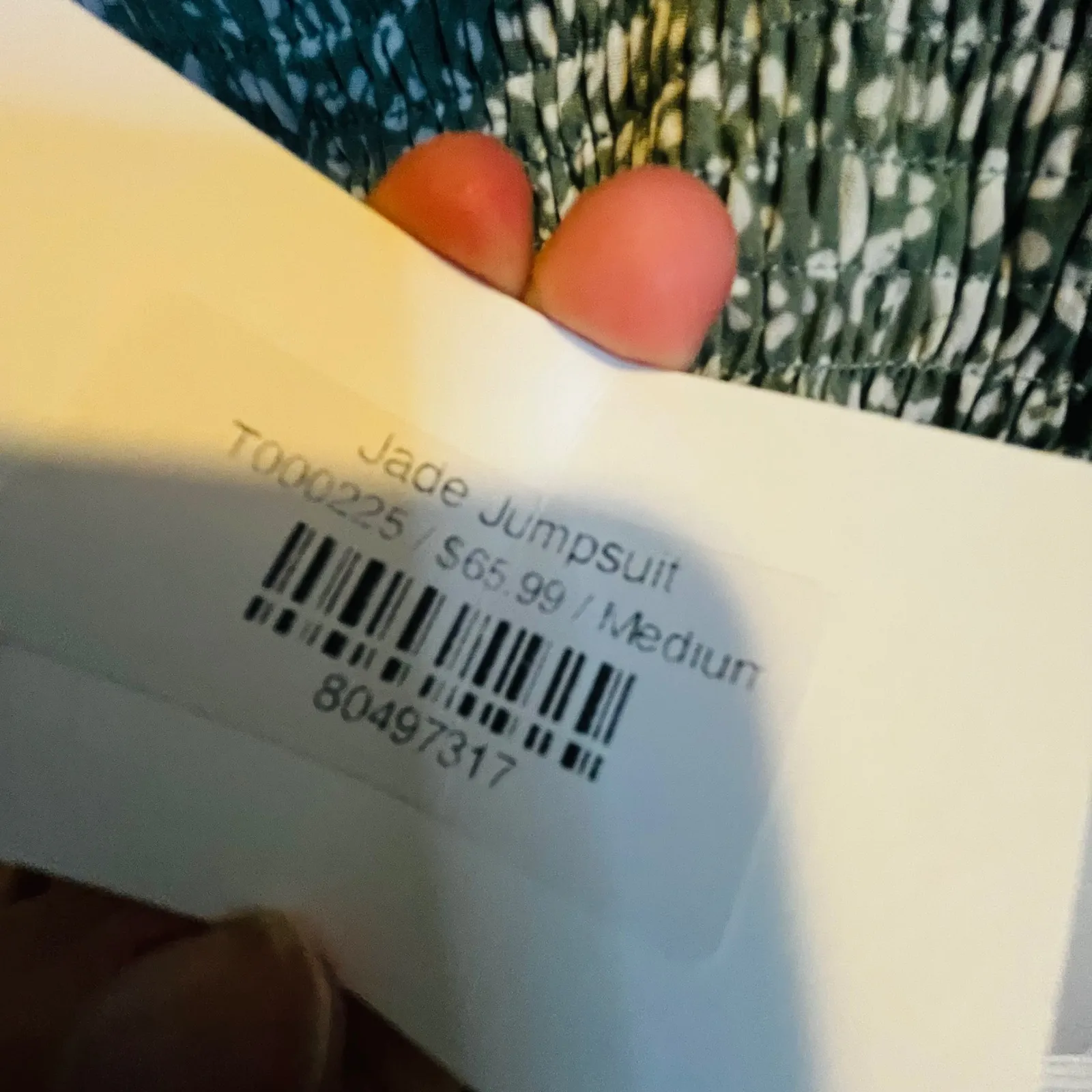 Women's Smocked Jumpsuit Green White Print Wide Leg Spaghetti Strap Wide Leg M - Image 9