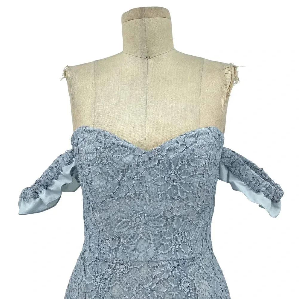 NBD x Naven Twins Lori Ice Blue Lace Off Shoulder Mini Dress‎ Size Small - Image 4