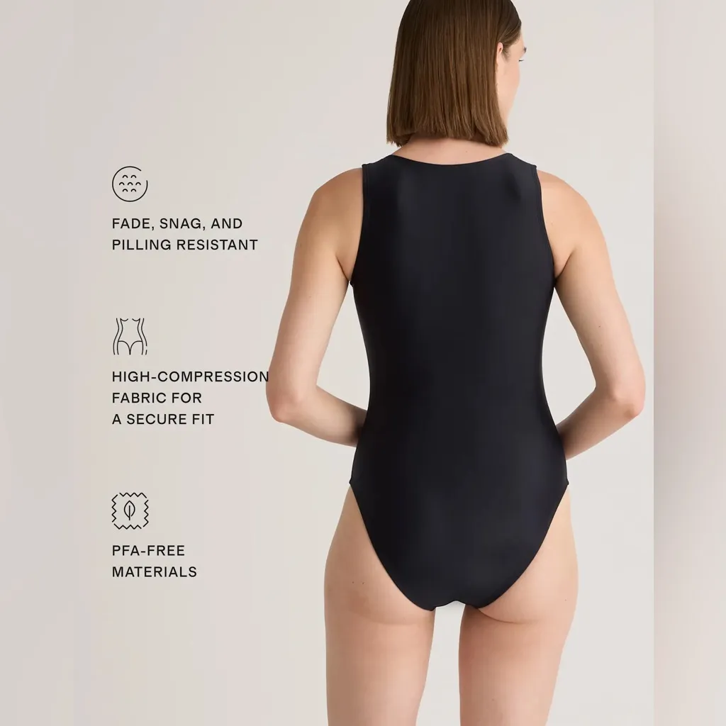 NIB Quince Italian Zip-Front One-Piece Swimsuit Black Women's Size Large - Image 5