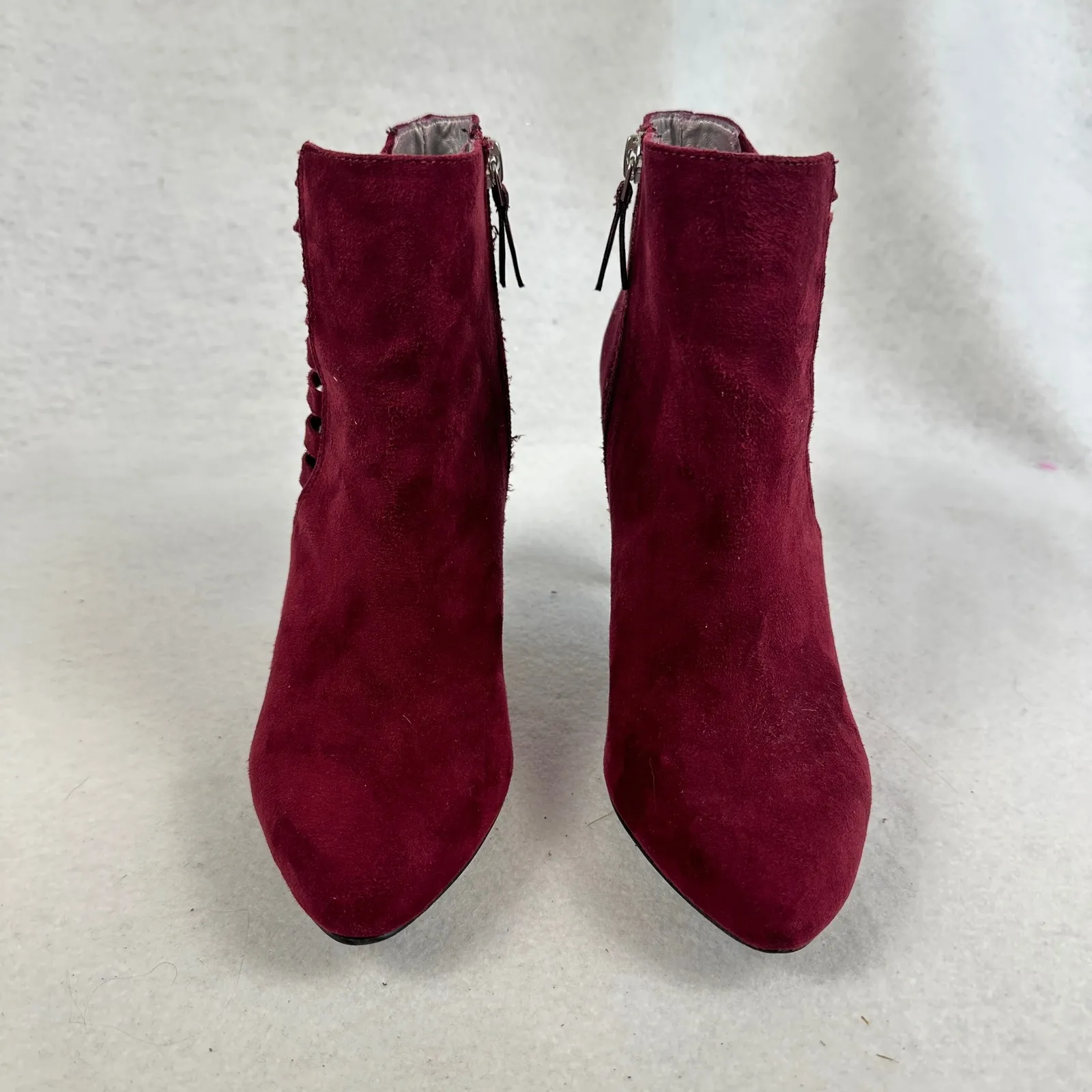 Kelly Katie Burgundy Suede Cutout Stiletto Heel Ankle Boots Womens 6.5 Party - Image 2