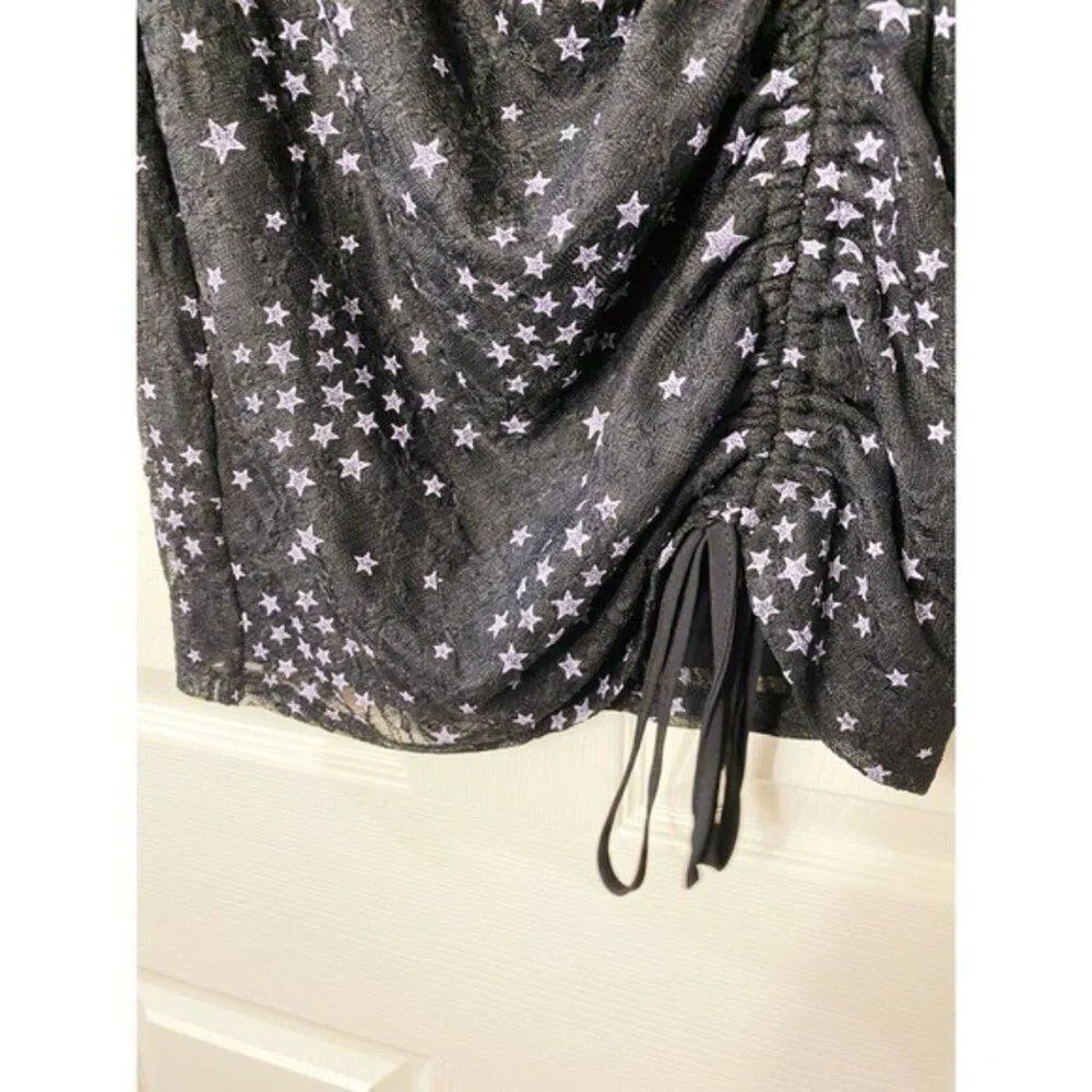 Topshop Black Stars Lace Long Sleeve Cinched Fitted Party Club Fun Mini Dress - Image 3