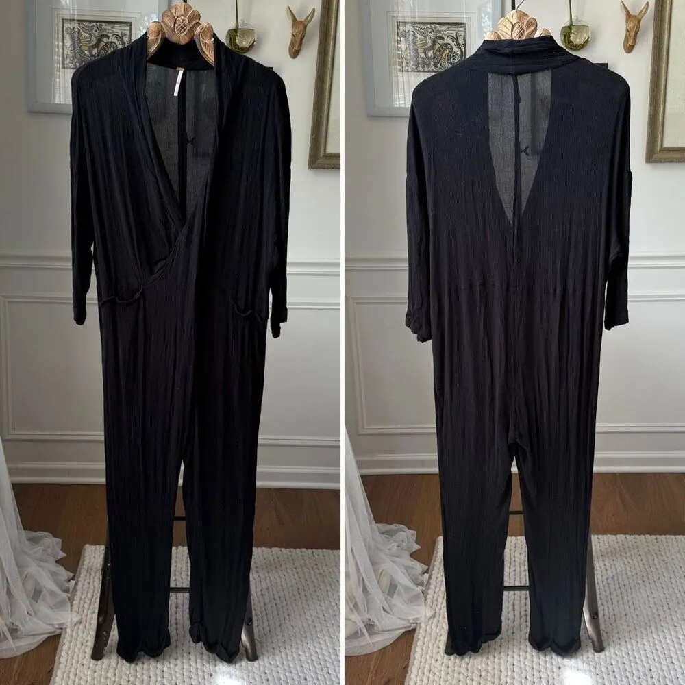Free People OB1597561 Hot Shot Black Gauzy Jumpsuit $137 L - Image 2
