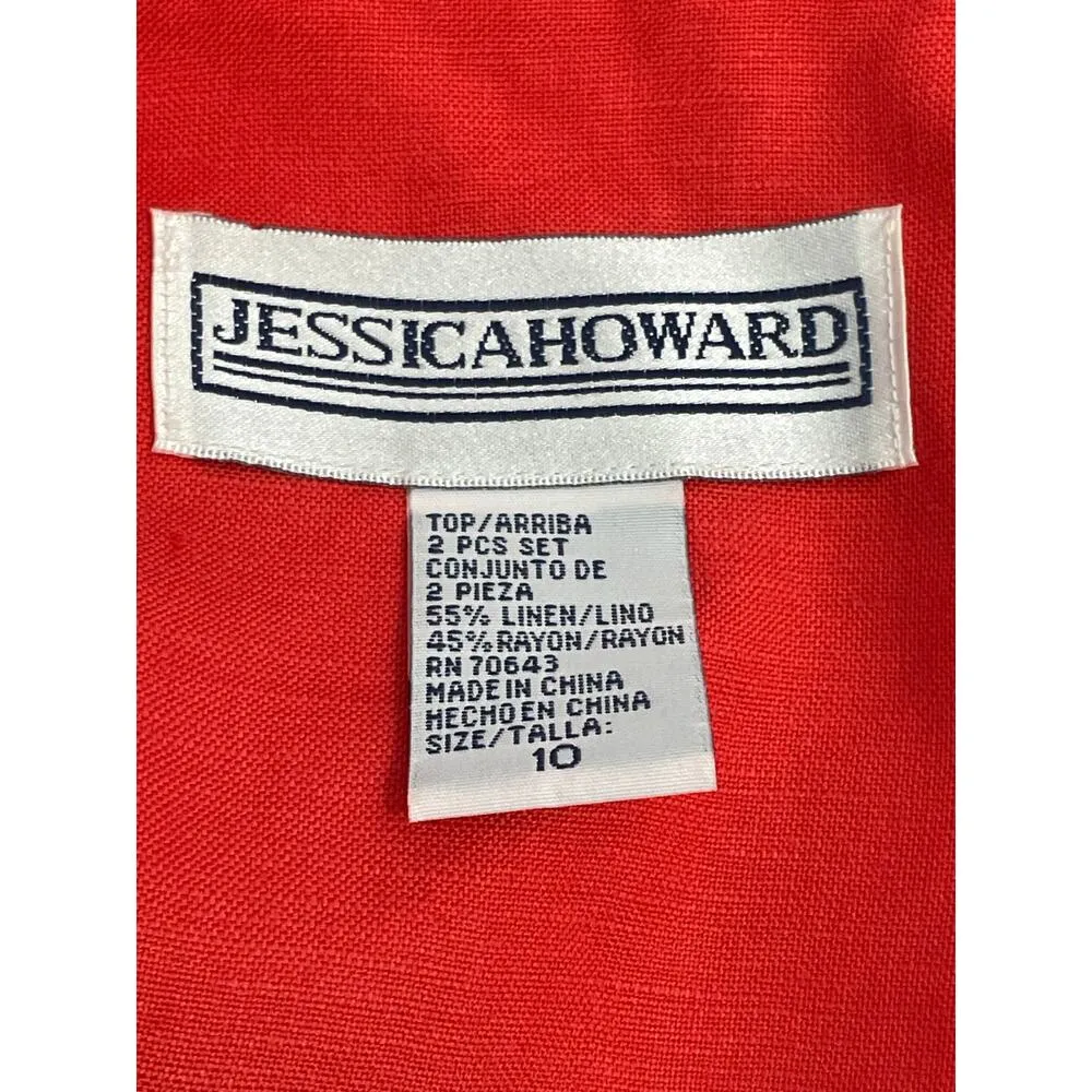 Vintage Jessica Howard 2 Piece Dress Set Size 10 Orange Linen Blend Summer NWT - Image 7