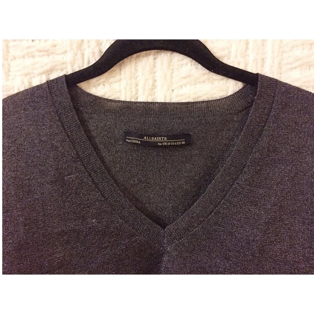 All Saints V-Neck Jumper Flip Back Grey Gray Shimmer Sweater Top 6 Small - Image 5